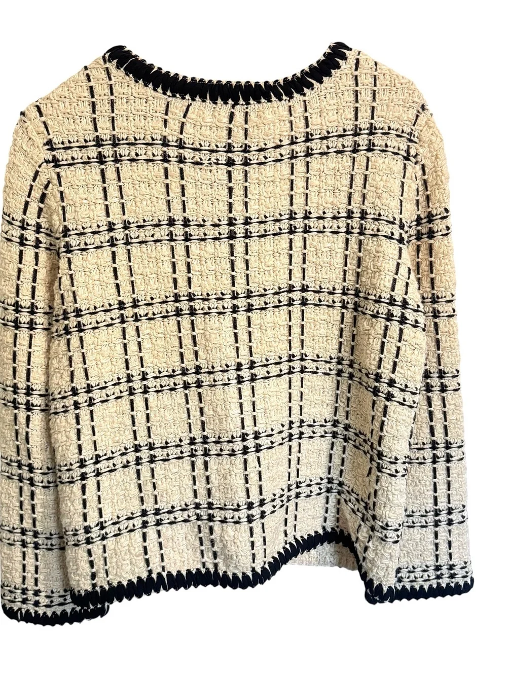 Tory Burch Kendra Chiffon-Trimmed Linen Blend Tweed Jacket Cream Black XL